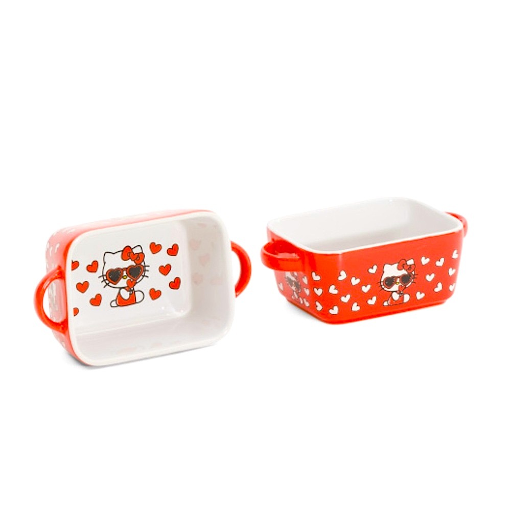 HELLO KITTY Hearts & Sunglasses  Mini Ceramic Loaf Pan Set Of 2 Made By Sanrio - Picture 3 of 8